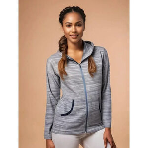 Columbia Women’s Small Baldon Springs Zip Hoodie Jacket‎ Blue Gray Striped
